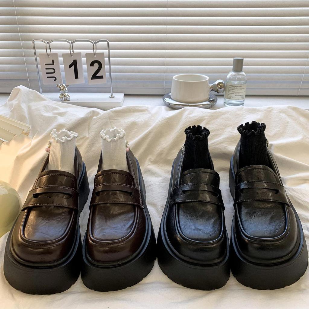 Fashion versatile small man height increase single shoes 2025 spring new high-value Spice Girl muffin platform small leather shoes women