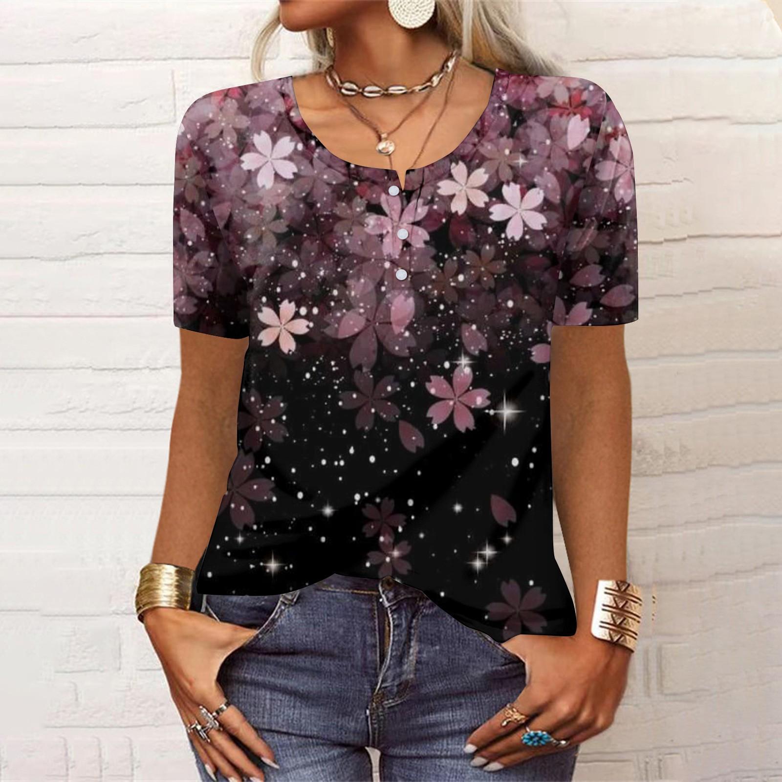 

Женская футболка с круглым вырезом и пуговицами с коротким рукавом и низом, топ XL розовый