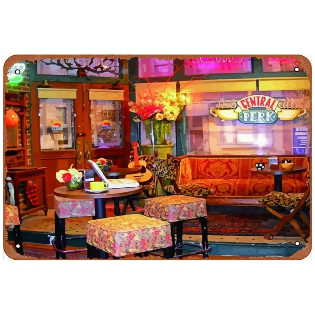 Vintage Friends Central Perk Metallplåtsskylt Retro Väggaffisch Plakett för Spelrum Café Garage Klubb Bar och Pubar Dekor