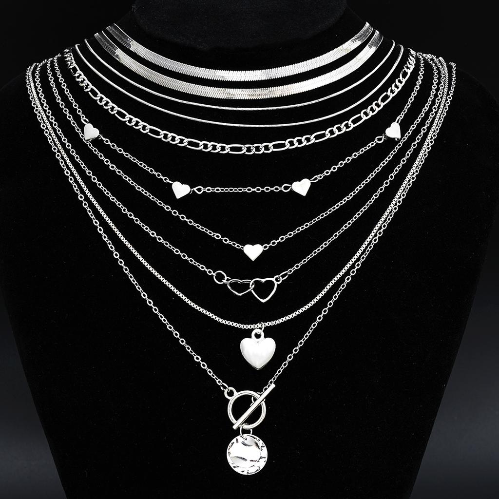 10Pcs/Set Women's Simple Stackable Pendant Necklaces Set Fashion Love Heart Multilayer Necklaces Female Party Jewelry Gifts 2026