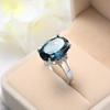 Fashion Female Girl Crystal Blue Stone Ring  Sterling Silver Love Round Zircon Wedding Ring for Women  Girlfriend Gift