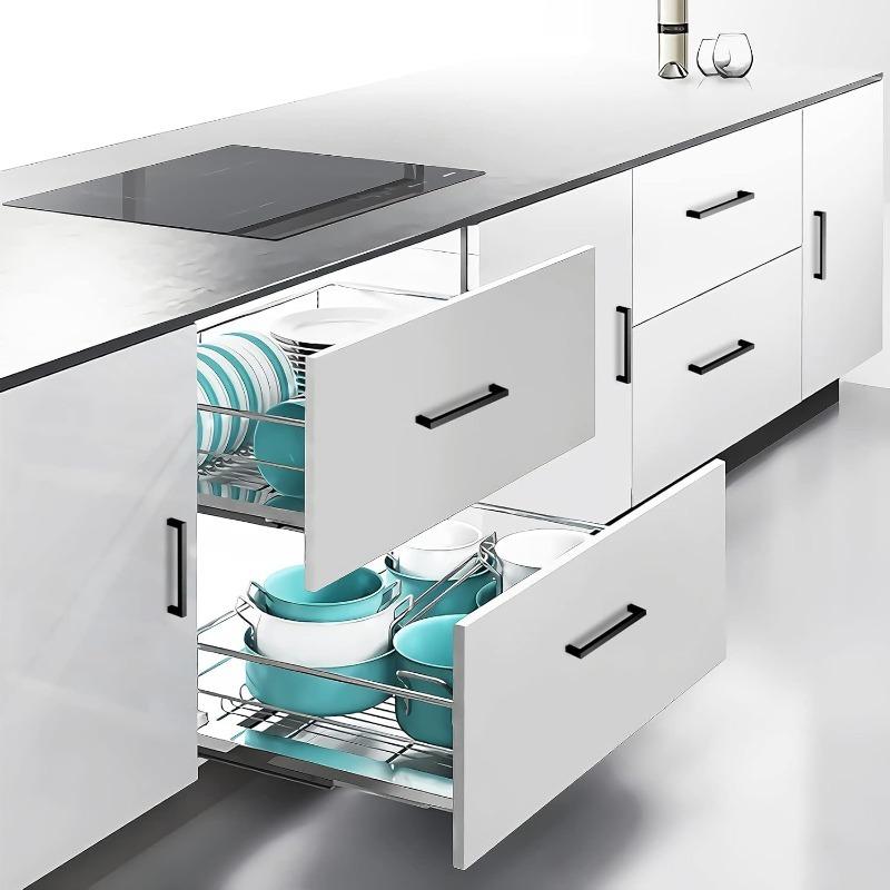 2 Pack Matte Black Cabinet Pulls Stainless Steel Kitchen Cabinet Handles - Square Dresser Handles Drawer Pulls