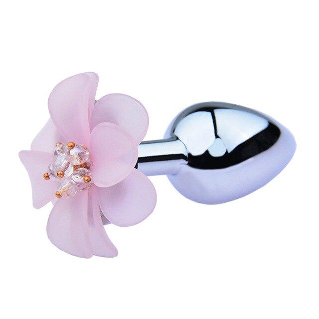 Pink Blue Flower Pretty Metal Anal Butt Plug For Women Or Men Non Vibrating Butt Plugs