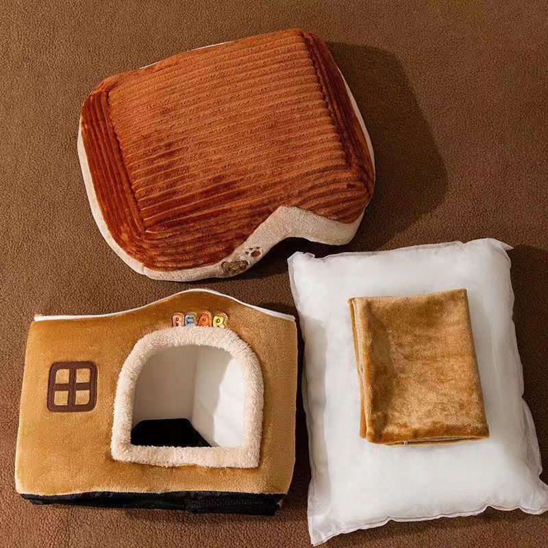 Niedliches Haustierhaus mit faltbarem, weichem Haustierbett, abnehmbarem, waschbarem Haustierschloss, geeignet für kleine, mittelgroße Hunde und Katzenhöhlennester