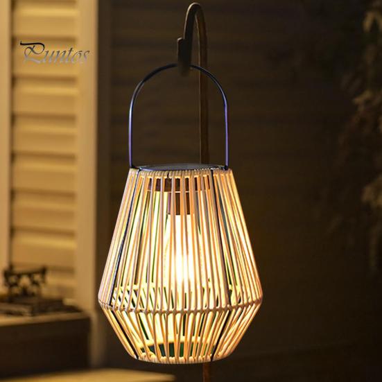 Solar Rattan Bambus Lampe med Lyssensor Automatisk PÅ/AV IP65 Vanntett Retro Stil Håndlaget dekorativ Solar Lanterne Dekor