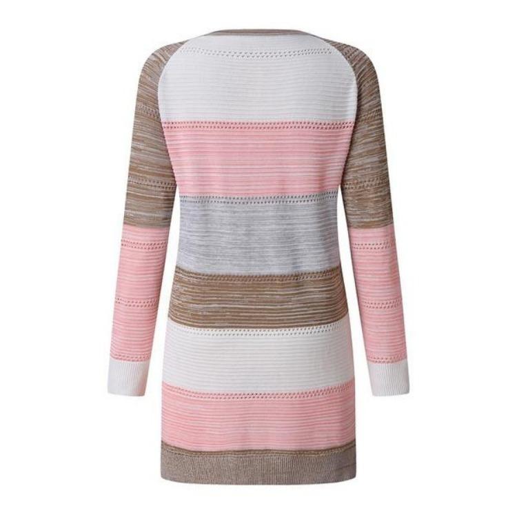 Stylish Women Long Sleeve Striped Patchwork Cardigan Comfy Casual Sweater Female Autumn Long Cardigan