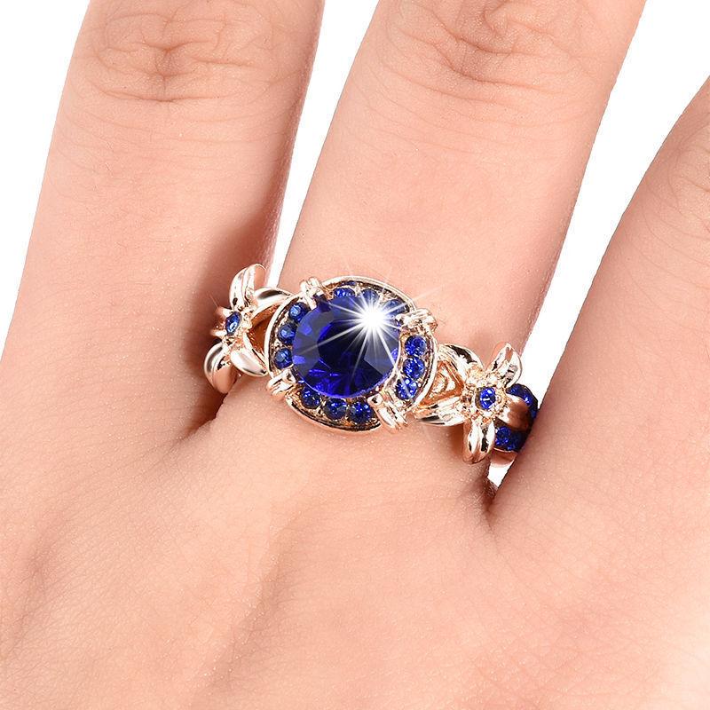 Rose Full Diamond Engagement Ring Gemstone Ring Jewelry Flower Ring Engagement Valentine's Day Gift