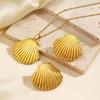 Vacation Stainless Steel Ocean Element Shell Heart Bow Flower Earrings Necklace Women's Beach Jewelry Set