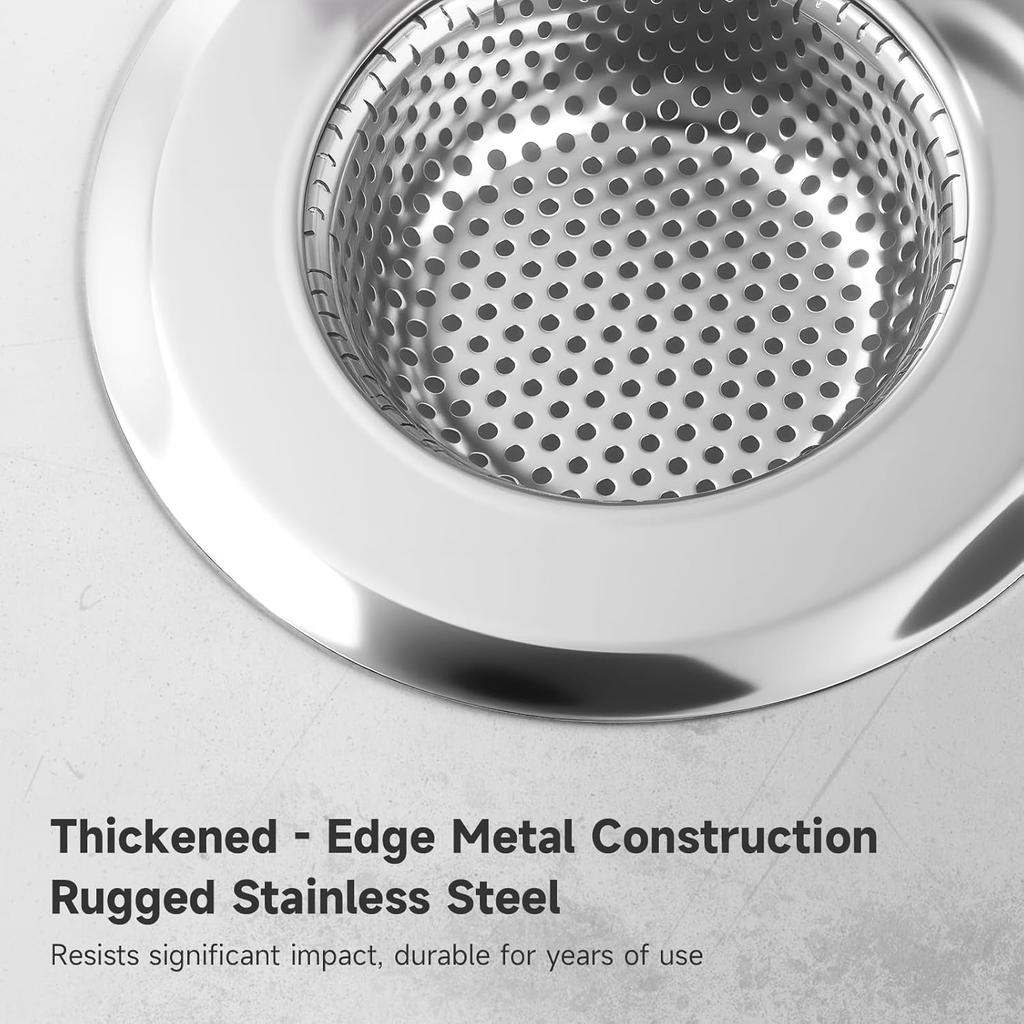 Kitchen Sink Drain Strainer, Premium Stainless Steel Rust-Proof Wide Rim Kitchen Drain Strainer Stopper Filter Basket for Kitchen Sinks (2 Pack)