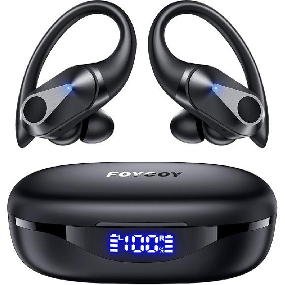 

Беспроводные наушники Bluetooth-наушники 90 часов воспроизведения Вкладыши IPX7 Водонепроницаемые спортивные наушники Беспроводной зарядный кейс Накладные Заушные крючки Гарнитура чёрный