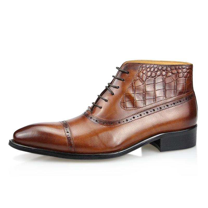 Fashion Luxury Genuine Leather Men Ankle Boot Fashion Wedding Dress Elegant Formal Office Pointed Toe Lace-up Shoe Brogue Adult Boot