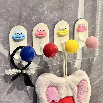 4Pcs Punch Free Wall Hooks Strong Load-bearing Creative Shape Self Adhesive Wall Mounted Clothes Key Towel Hangers