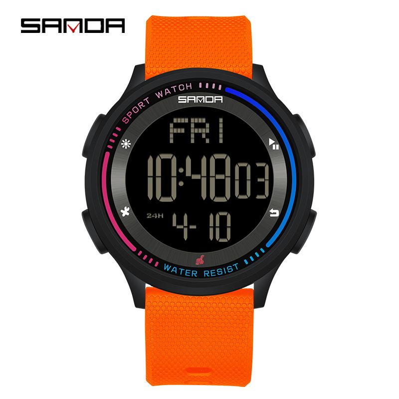 SANDA LED Digital Movement Teenager Students Hand Clock Trendy Outdoor Sports Water Resistant Mode Wristwatch Top Men Watch