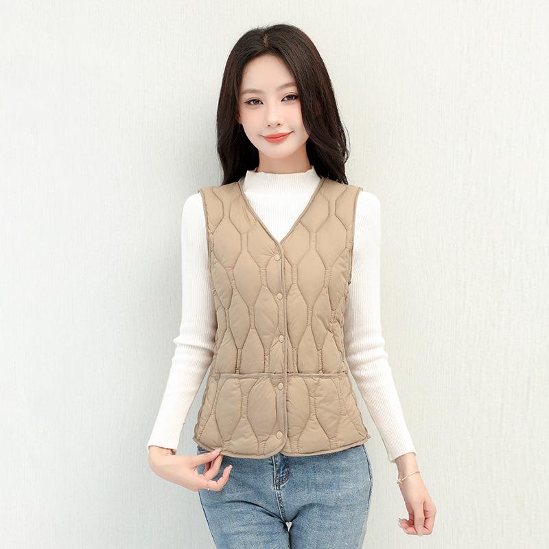New Autumn and Winter Down Cotton Vest Women's Velvet Thickened Thermal Vest Short Vest Slim Body Vest