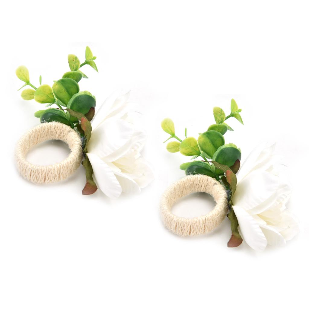 2Pcs Hemp Rope Napkin Buckle Simulation Flower Napkin Ring for Hotel Western Restaurant6622 White