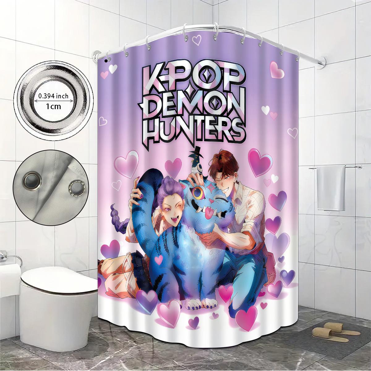 

1 шт. K-pop Принт Охотники на демонов Водонепроницаемая шторка для душа Несколько размеров Приватная подвесная шторка и 12 крючков Легкая установка 90x180cm