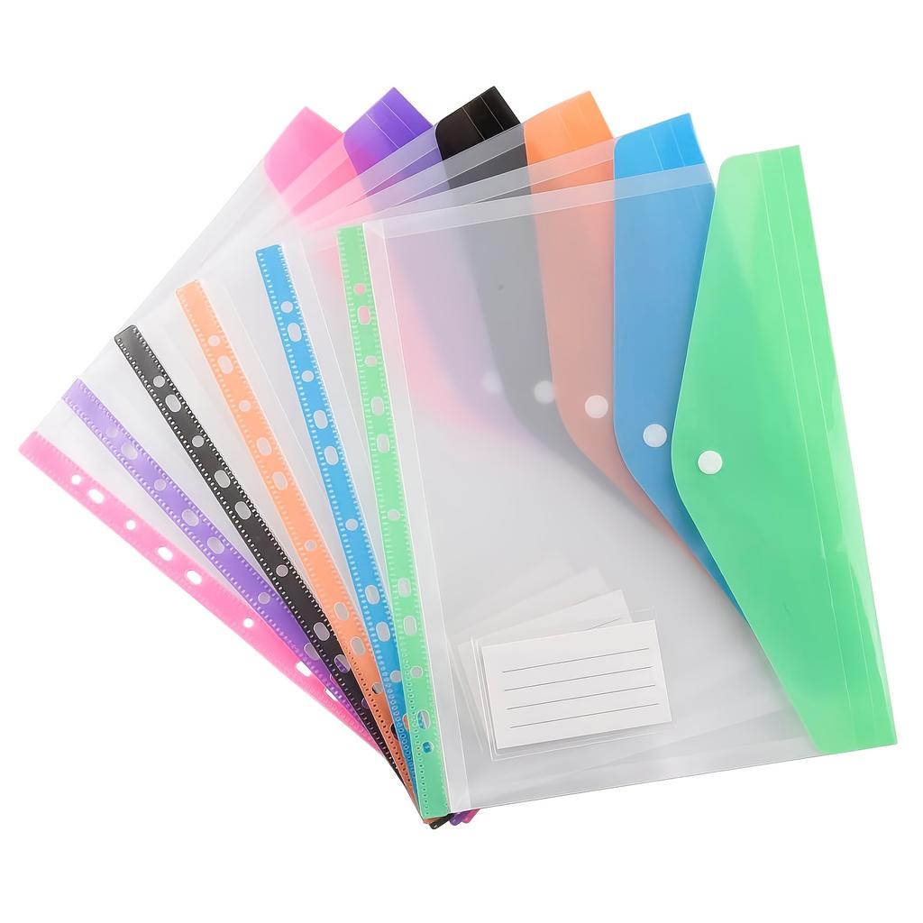 [Multicolor Document Wallets] Set of 6 A4 Polypropylene Project Folders with Snap Closure, Expandable 11-Hole Punch Pockets, Plastic Envelope Document