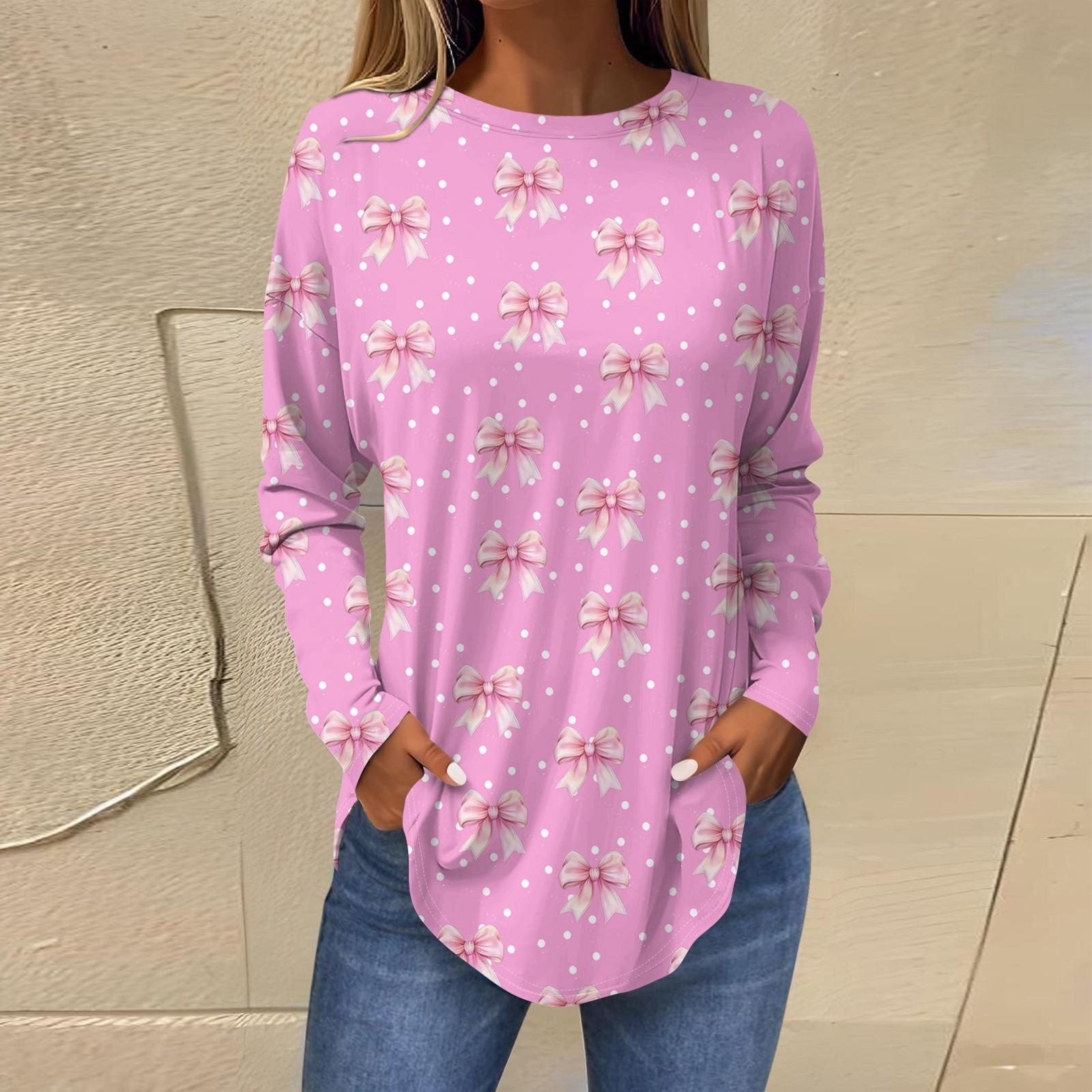 

Рубашки на День святого Валентина для женщин Милая футболка с принтом в виде сердца с длинным рукавом Туника Топы из хлопка Пуловеры S