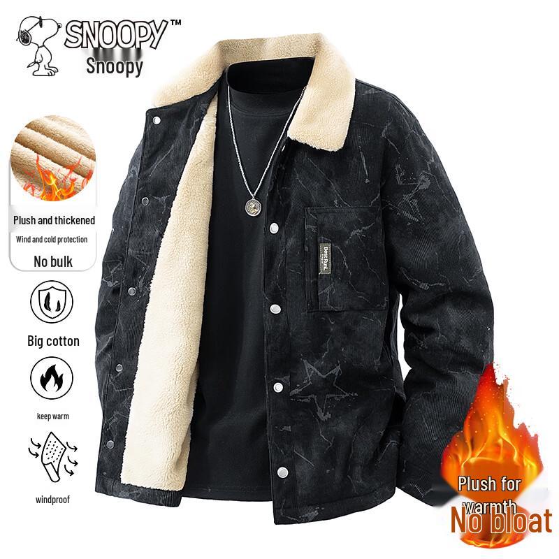 SNOOPY Men s Autumn/Winter Fleece-Lined Padded Collared Jacket 2XL