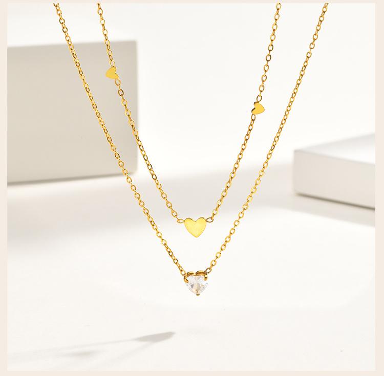 Heart Necklace, 18K Gold Plated Stainless Steel, Waterproof Tarnish Free Solitaire CZ Link Chain Layering Jewelry Women