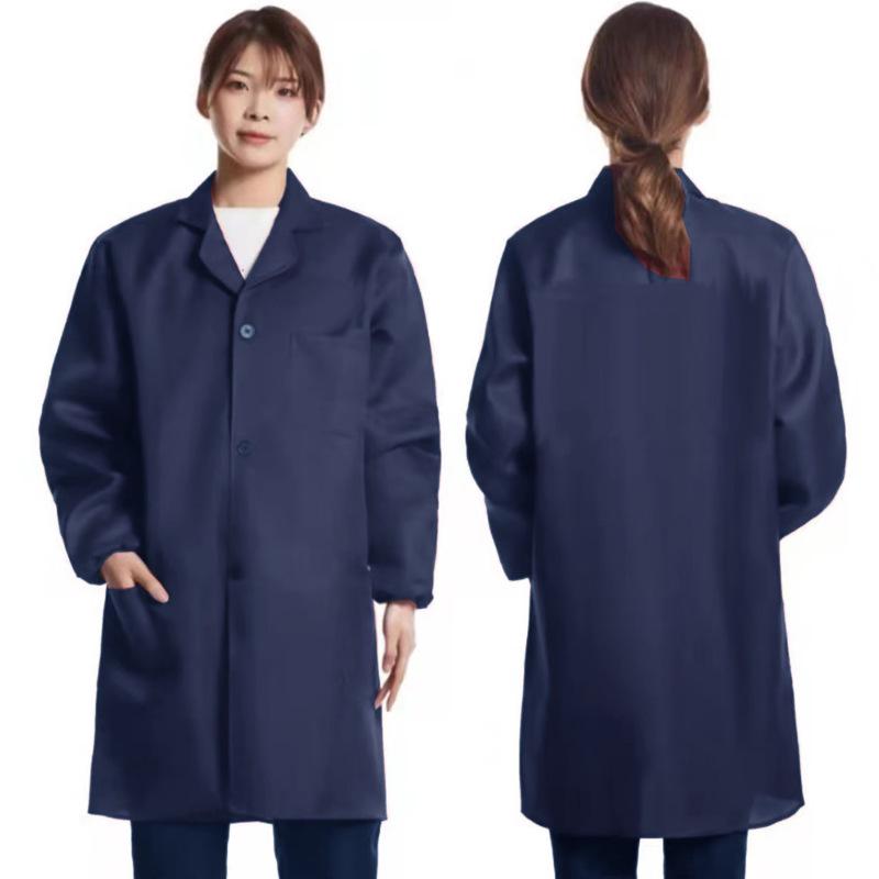 Unisex Dustproof Blue Workwear Robe with Printing & Embroidery