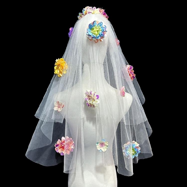 Flower Studded Bridal Veil for Bride To Be Gift, Bridal Shower, Wedding Veil