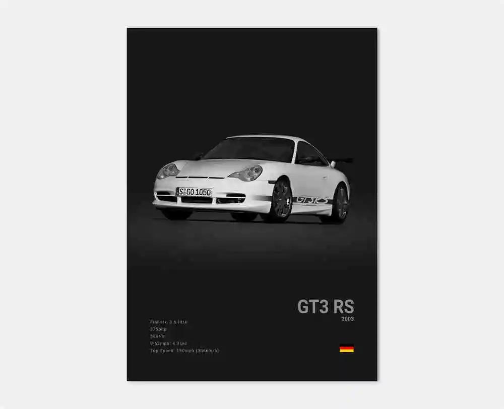 Pop Black And White German Luxury Sports Car Poster Wall Art 911 GT3 RS Turbo Canvas Print Garage Living Room Decor