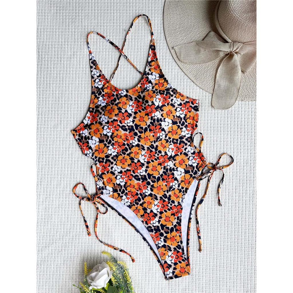 Flowers Printed High Cut Backless Monokini Women Swimwear One Piece Swimsuit Female Padded Floral Bather Bathing Suit Swim