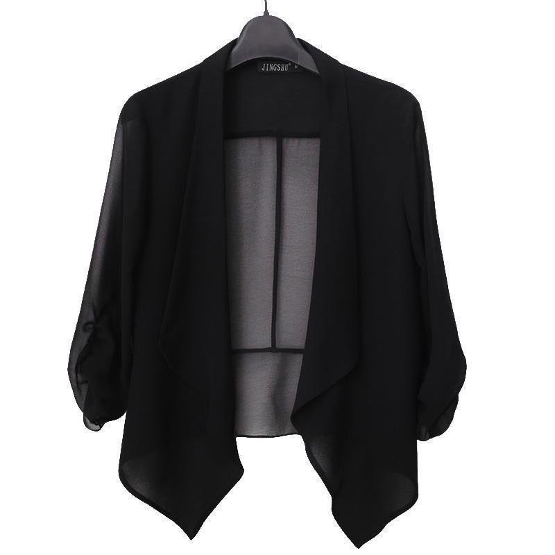 

Chiffon Cardigan Draped Over Women s Thin Summer Cover Suit Collar Short M чорний