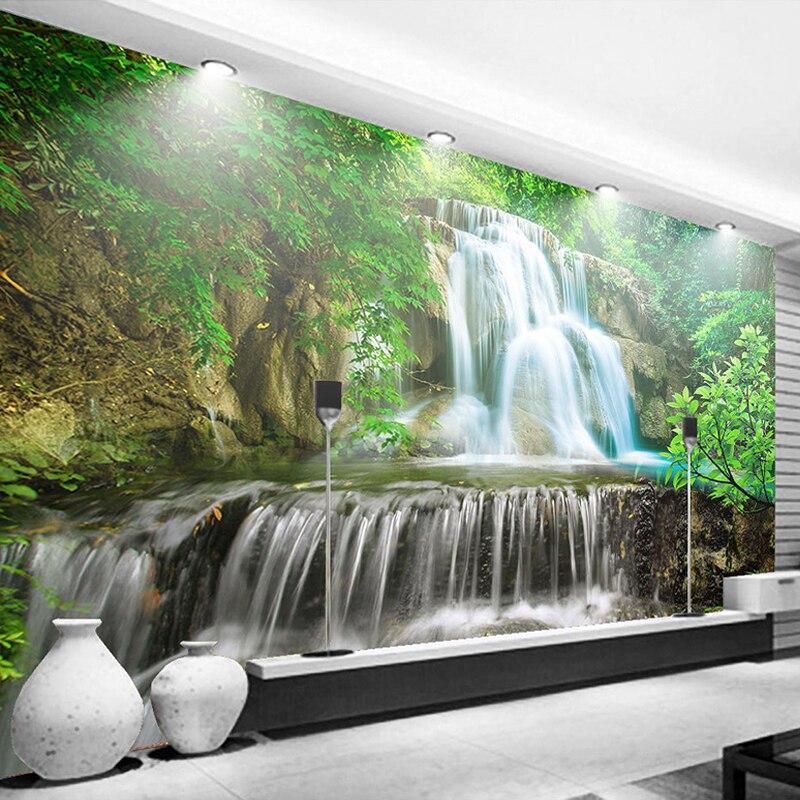 Wall Mural Photo Wall Paper 3D Green Forest Waterfall Natural Landscape Painting Wallpaper Mural