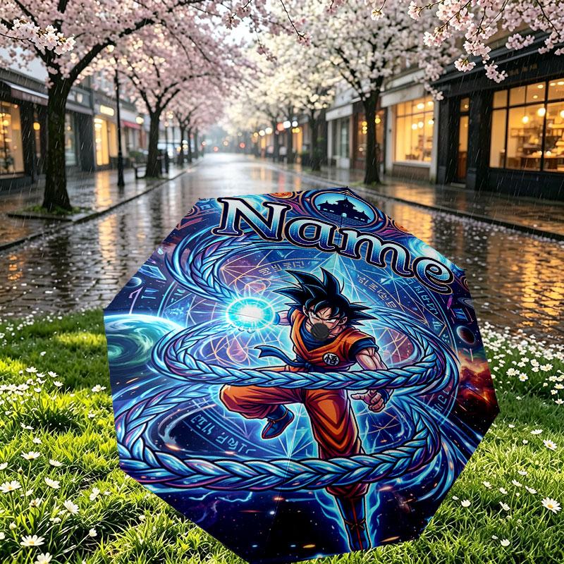 Custom Name Personalized Dragon Ball Z Print Umbrella, Auto Open Close, 8‑Rib Sturdy Frame, Commute Camping Hiking Use, Birthday Gift