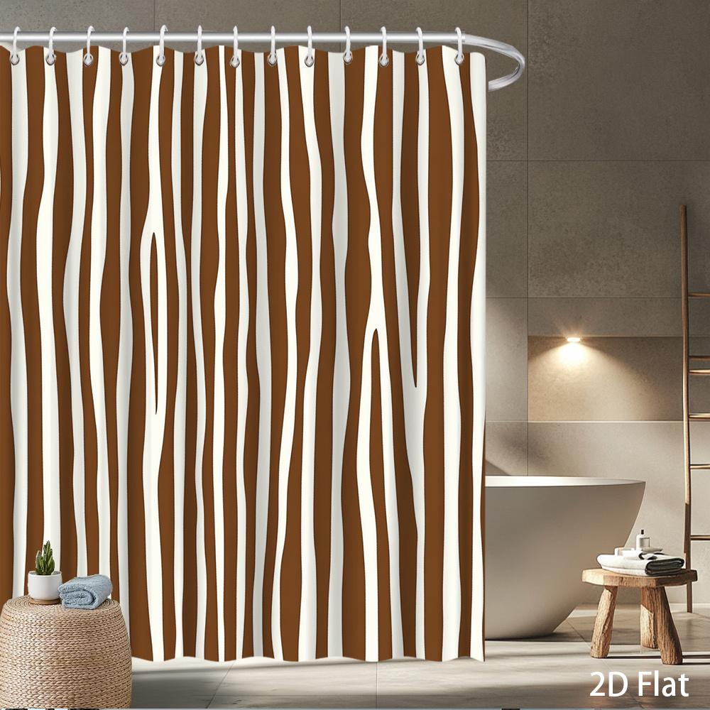 

Brown & White Zebra-Stripe Shower Curtain – 2D Flat Print, Waterproof Polyester, 70×70 , 12 Hooks, Fits Standard Bathtub W60H190(CM)-1 Pcs