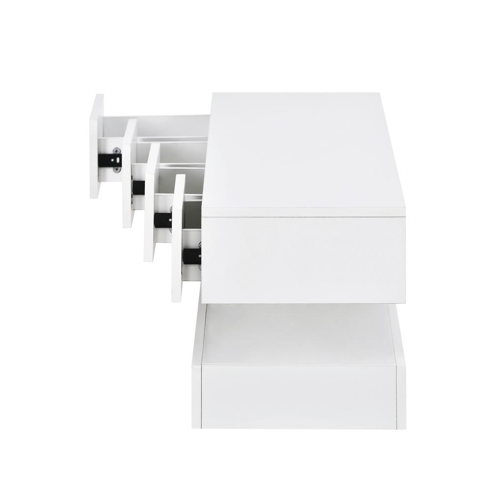 LED TV Lowboard, Wall-Mounted TV Cabinet, Furniture with 2 Cabinets and 4 Large Drawers, LED Lighting Wall Cabinet for up to 55 Inch White 130*33*15cm