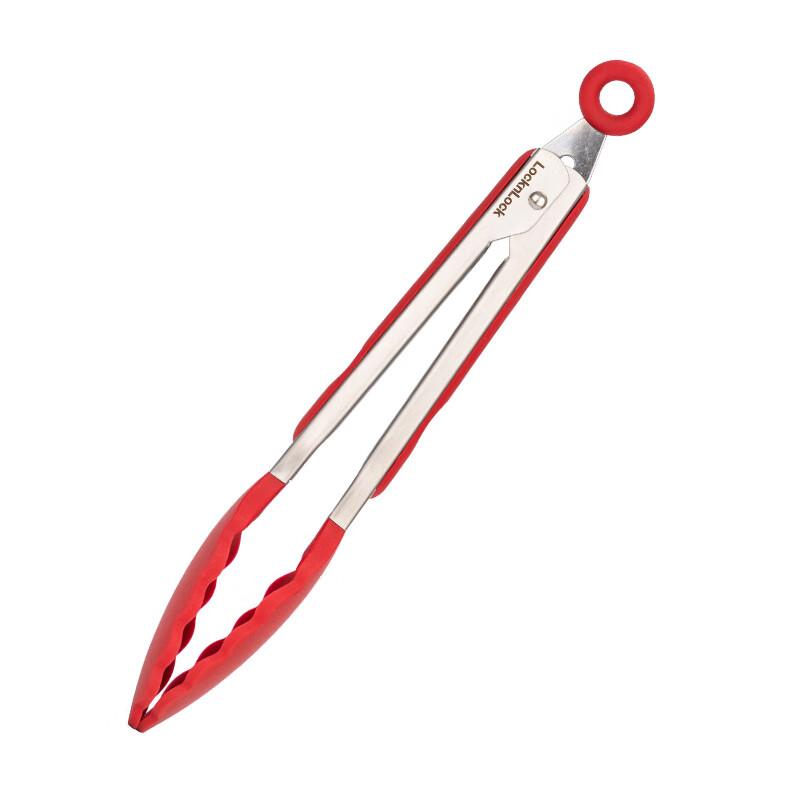 LOCK&LOCK Stainless Steel Silicone Food Tongs, Multifunctional Bread Tongs, Steak Tongs, Small Size, Single Piece - Red