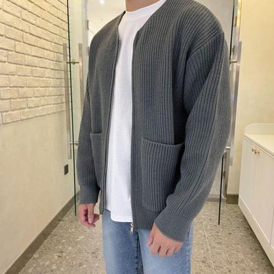 Men Cardigan Sweater Solid Color Full Zip Up Casual Sweater Warm Knitwear Jacket with 2 Front Pockets for Autumn And Winter