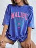 Malibu Beach Druck gewaschene T-Shirts Damen Baumwolle Kurzarm Tops Street Rundhals Oversized T-Shirts Hip Hop Trend Kleidung