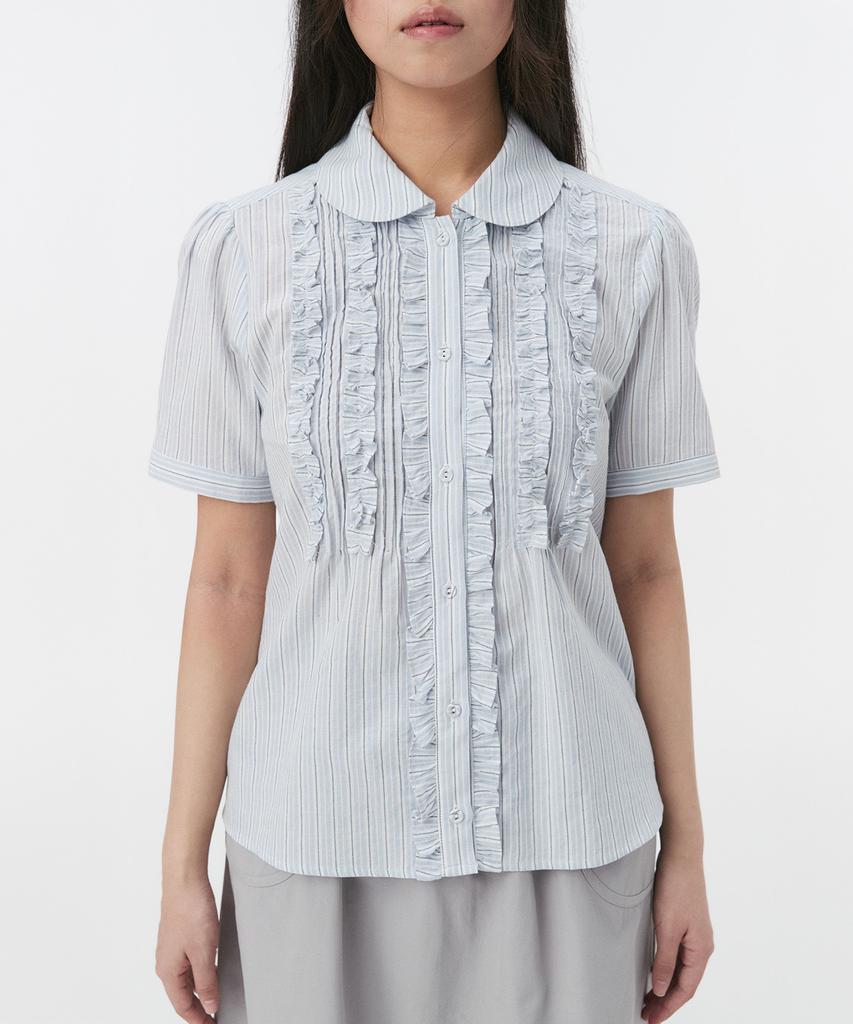 Ohesio Round Collar Frill Blouse, Stripe