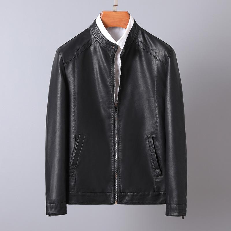 Leather Jacket Men s Slim Korean Style Handsome and Trendy Spring and Autumn Men s Parka Motorcycle Suit Green Slim Leather Jacket Jacket M