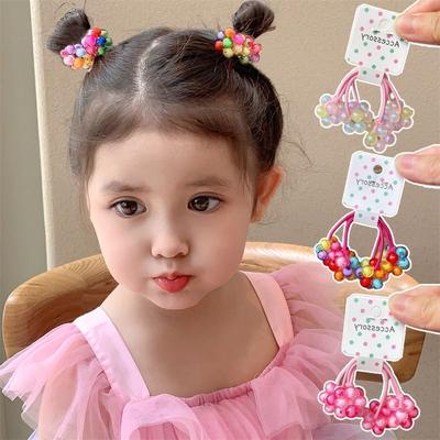 2PCS Fait Main Perle Boule Colorée Élastiques à Cheveux pour Filles Mignon Accessoires Cheveux Enfants Coiffure Bébé Liens
