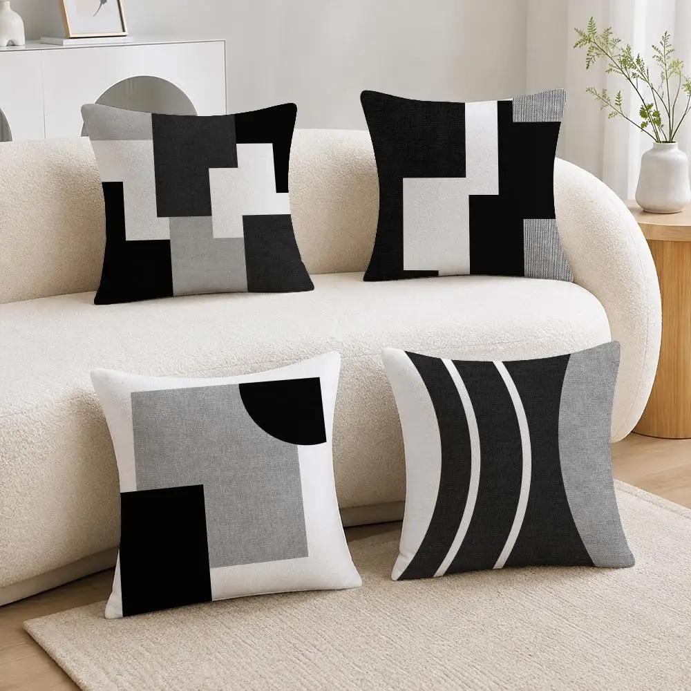 Pattern Modern Black And White Geometric Pattern Cushion Cover Soft Plush Fluffy Throw Pillow Cases For Sofa Bedroom Home Decor