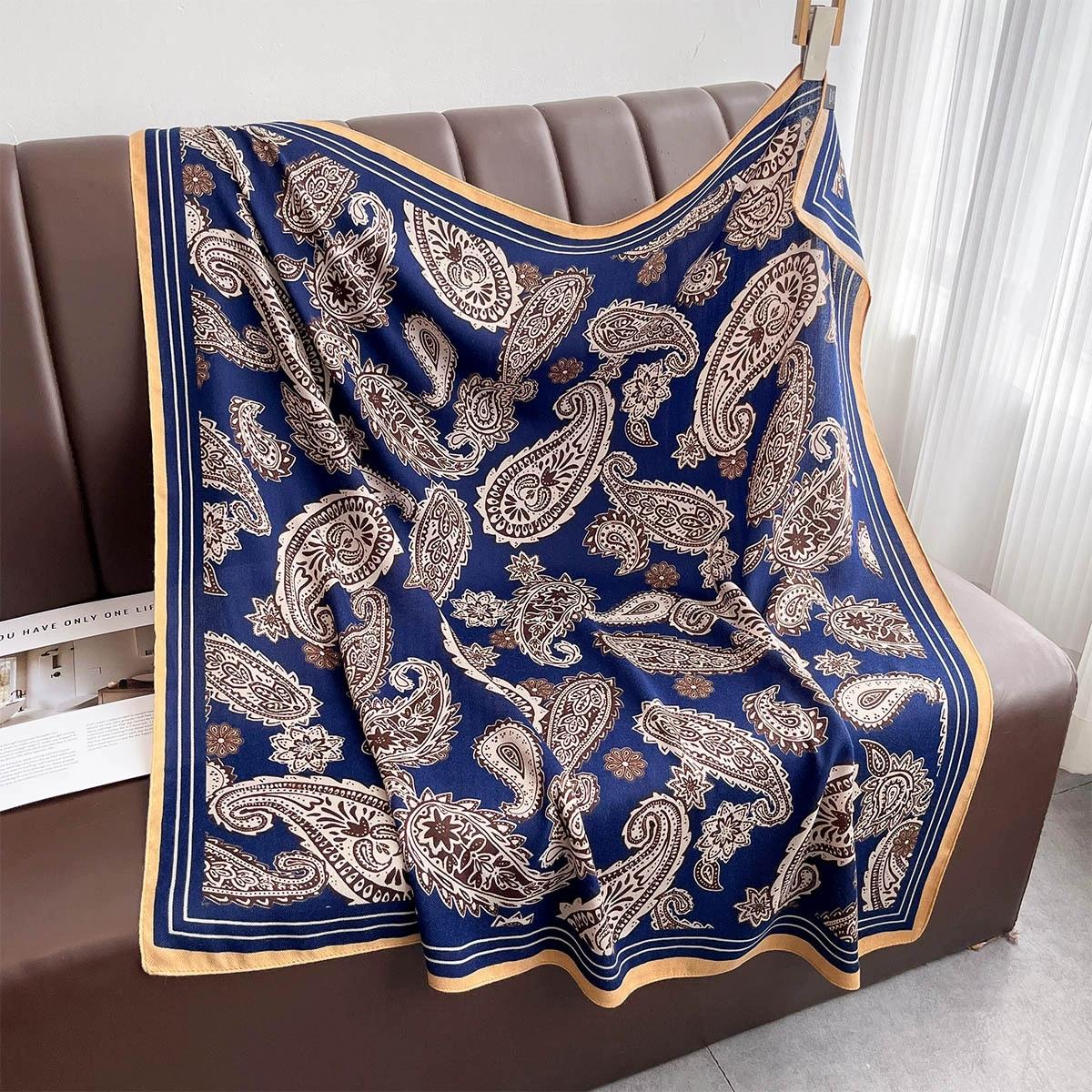 

90x90cm Female Square Shawl Scarfs Flower Printed Handkerchief Scarf Women Headband Bandana Head Scarves 90X90CM