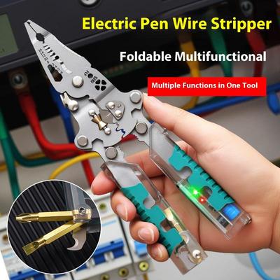 1Pcs Electrician Wire Splitter Wire Winding Pliers Crimping Pliers Hand Tool Foldable Wire Stripper With Electrical Test Pen