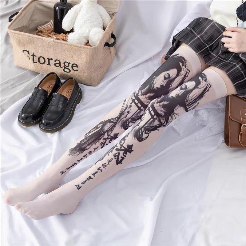 Fashion tattoo thigh socks, printed stockings, Loli girls, Japanese sexy stockings, slim models, multiple sizes