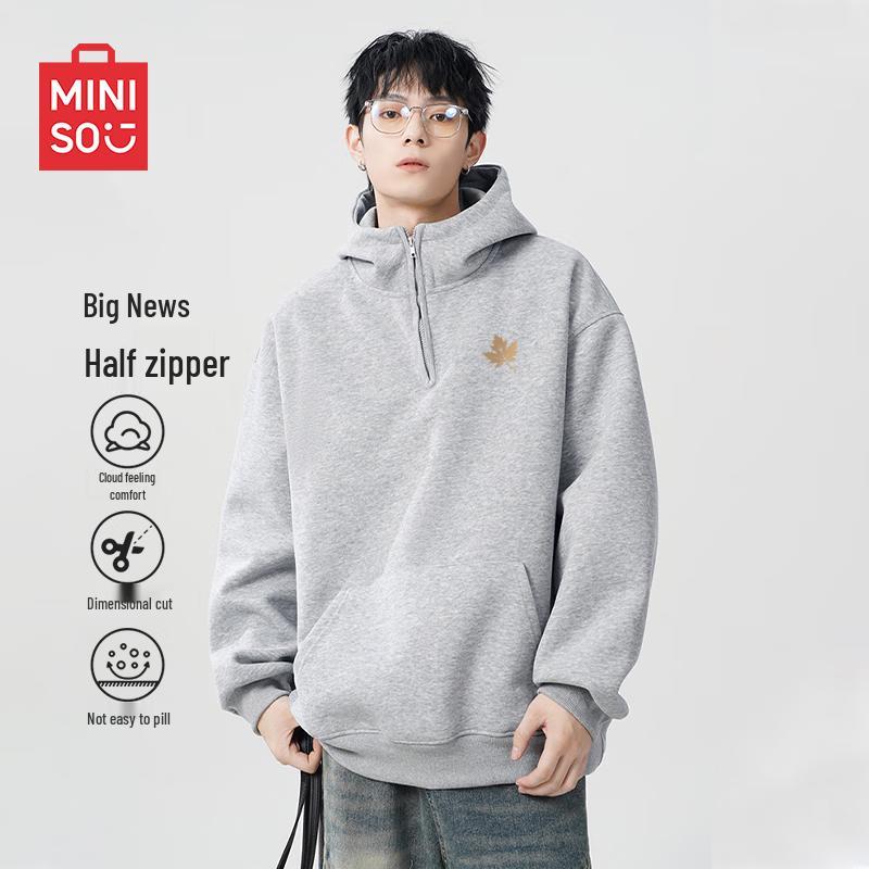 MINISO Men's Casual Half-Zip Hooded Sweatshirt