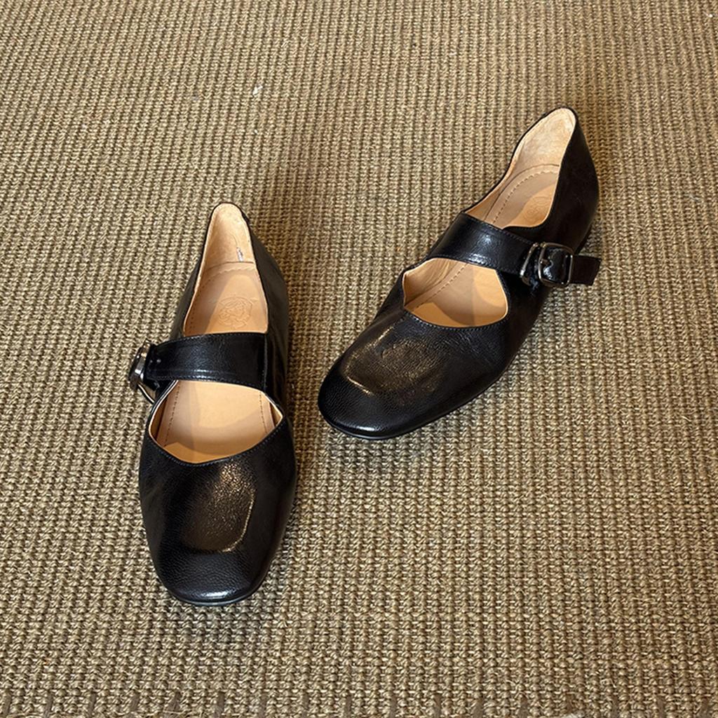 Sheepskin version~ Retro literary and artistic style with shallow mouth small single shoes women's simple leather comfortable flat Mary Jane shoes