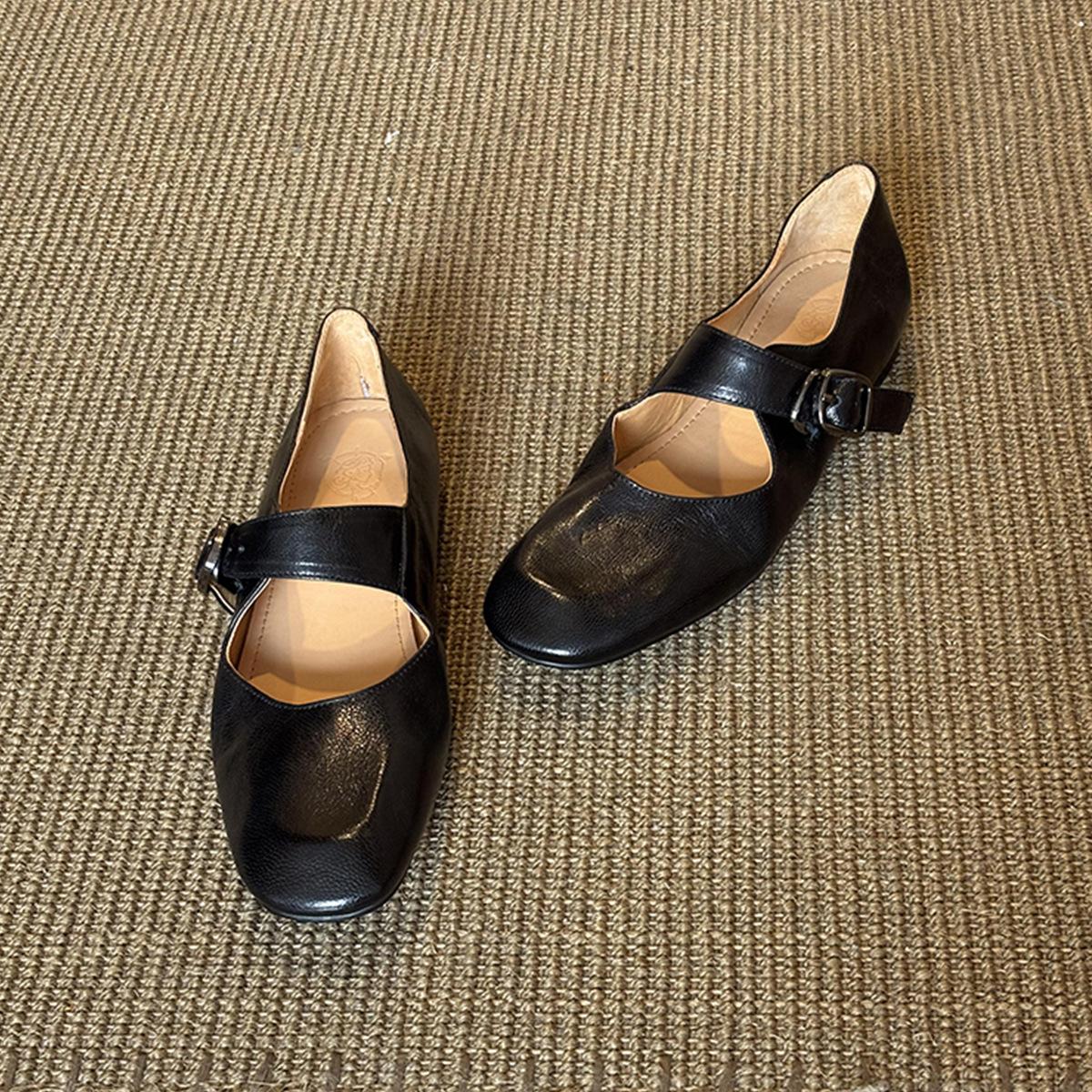 

Sheepskin version~ Retro literary and artistic style with shallow mouth small single shoes women s simple leather comfortable flat Mary Jane shoes 35