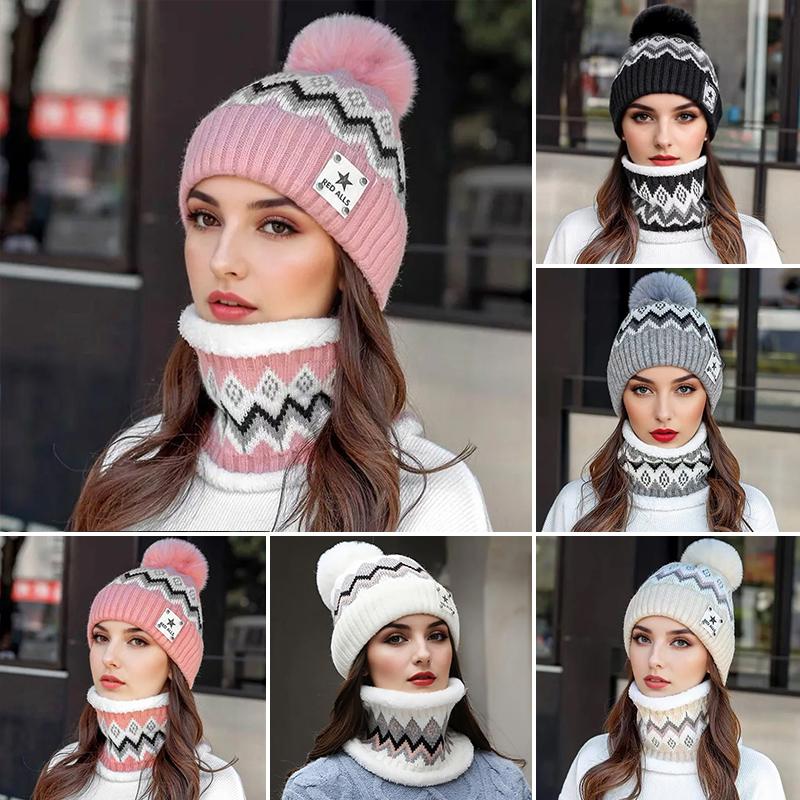 1Set Knitted Fabric Convenient Wearing Warm Gift Soft Flexible Scarf Outdoor Sports Hat Windproof Hat+Scarf