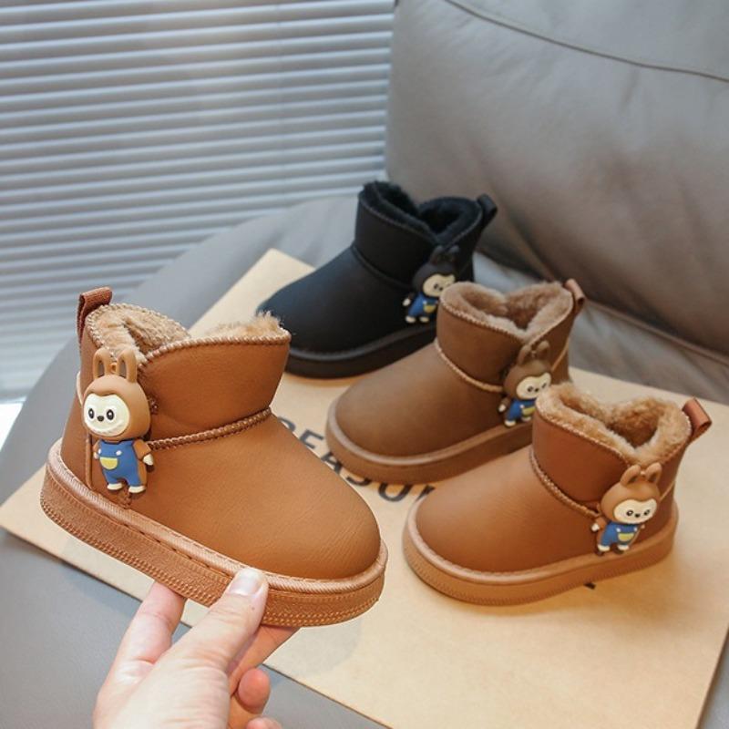 Girls' Warm Snow Boots Winter Thickened Short Boots with Fur Trim Non-slip Soft Sole Cotton Shoes