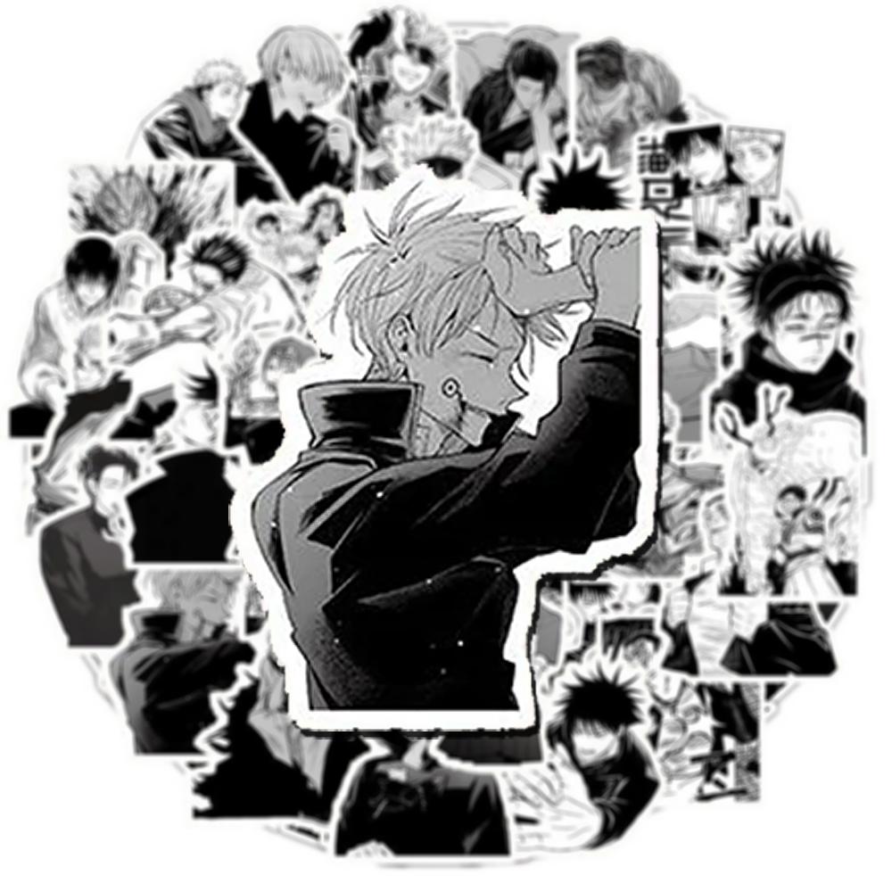 10/30/50/100 Piezas Pegatinas Clásicas de Anime Jujutsu Kaisen Calcomanías Geniales en Blanco y Negro Pegatina de Dibujos Animados Manga para Maleta Portátil Teléfono DIY