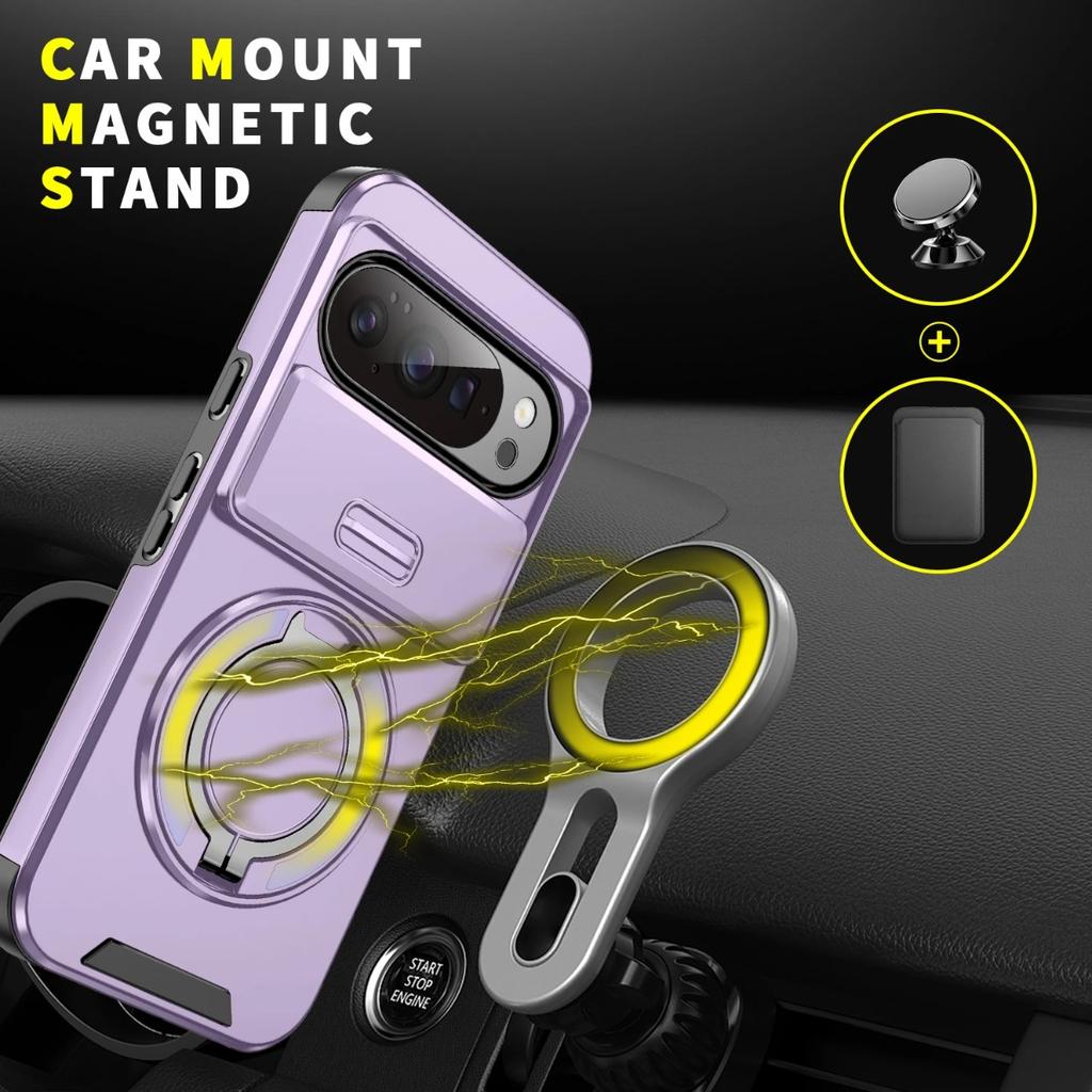 Luxury Hard Shockproof Armor Rotate Ring Bracket Phone Case For Google Pixel 10 9 8 7 Pro XL 8A 9A Push Window Proteciton Cover